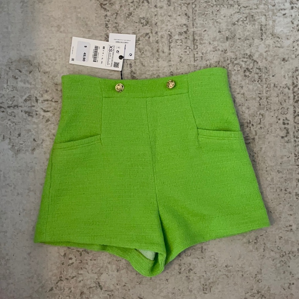 Zara tweed shorts green XS